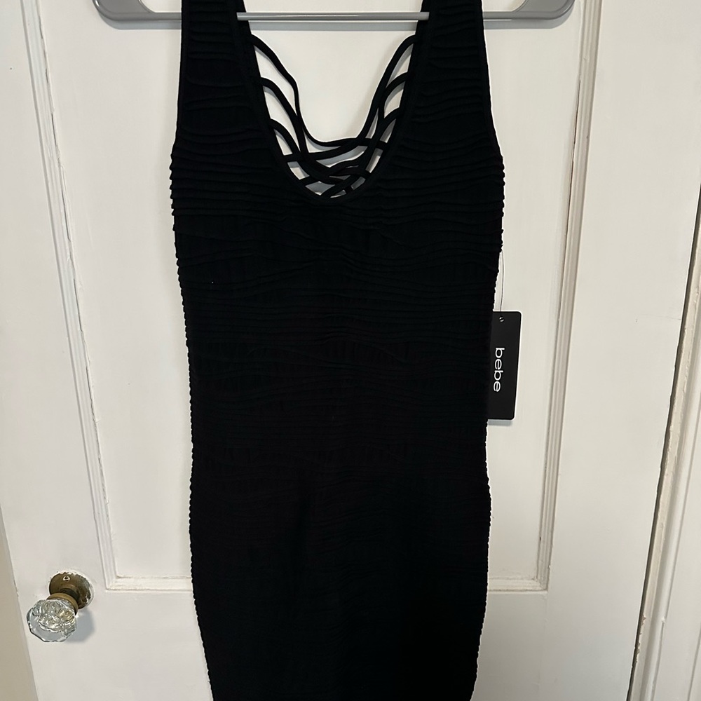 Brand New* Bebe Black Backless Dress with Strappy Detail